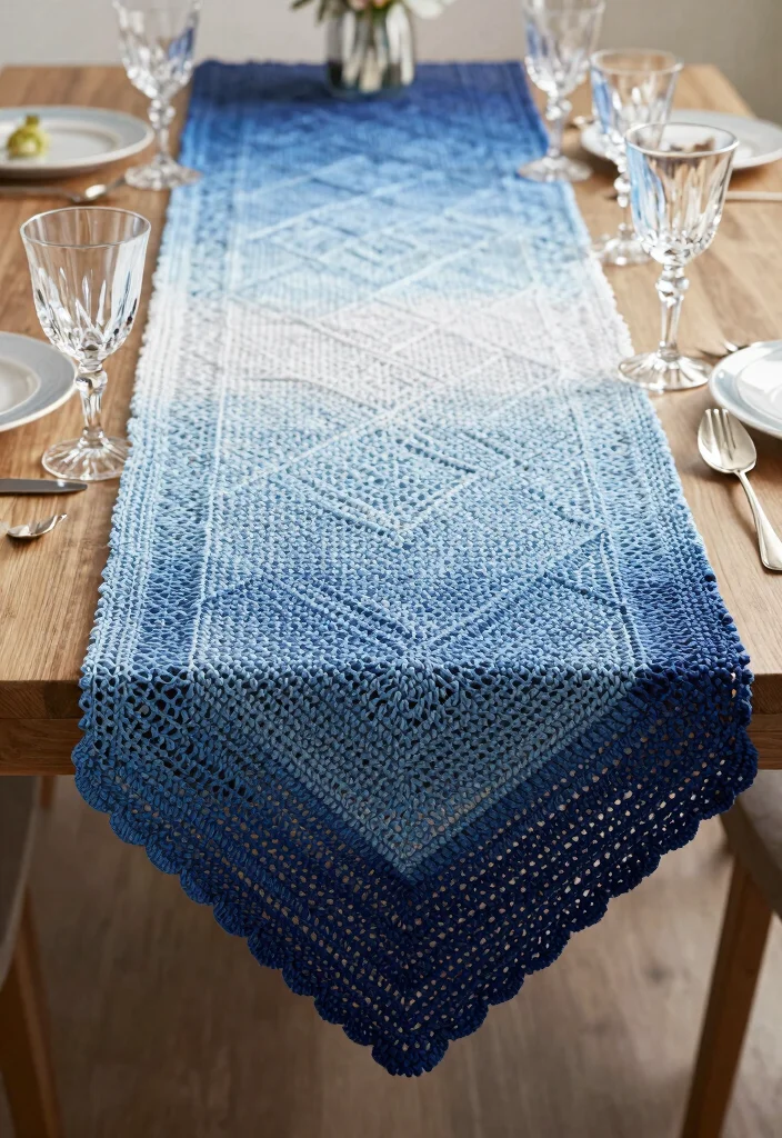 Crochet Table Runner Pattern Guide to Elevate Handmade Table Decor with 18 Beautiful Design Ideas - 6. Elegant Ombre Shades 1