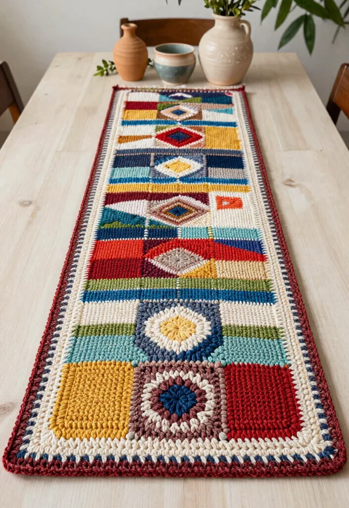 Crochet Table Runner Pattern Guide to Elevate Handmade Table Decor with 18 Beautiful Design Ideas - 9. Upcycled Materials for a Unique Twist 1