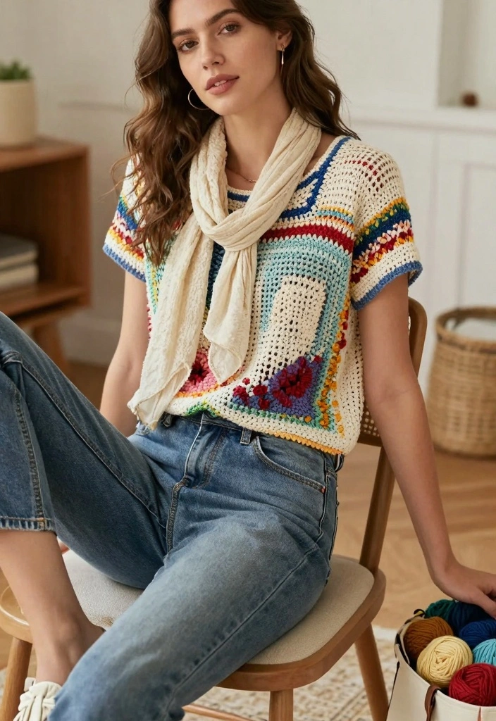 Crochet Top Pattern Free Guide for Everyday Handmade Outfits: 18 Modern Style Ideas - 14. Classic Crochet T-Shirt 1