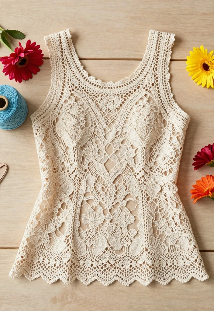 Crochet Top Pattern Free Guide for Everyday Handmade Outfits: 18 Modern Style Ideas - 4. Lace Crochet Tank Top 1