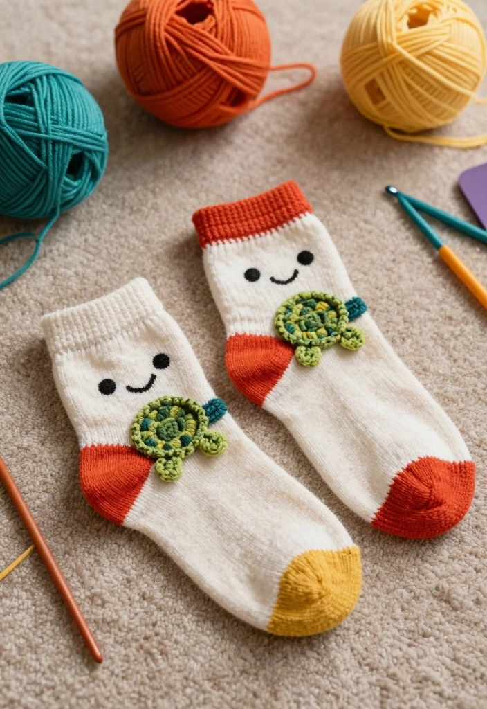 Crochet Turtle Pattern: A Free Guide to Charming Handmade Toys with 17 Rounded Design Ideas - 16. Ankle Socks with Turtle Design 1
