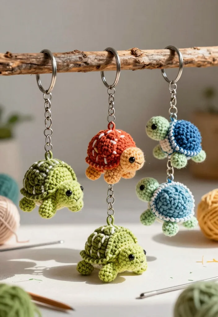 Crochet Turtle Pattern: A Free Guide to Charming Handmade Toys with 17 Rounded Design Ideas - 4. Mini Turtle for Keychains 1