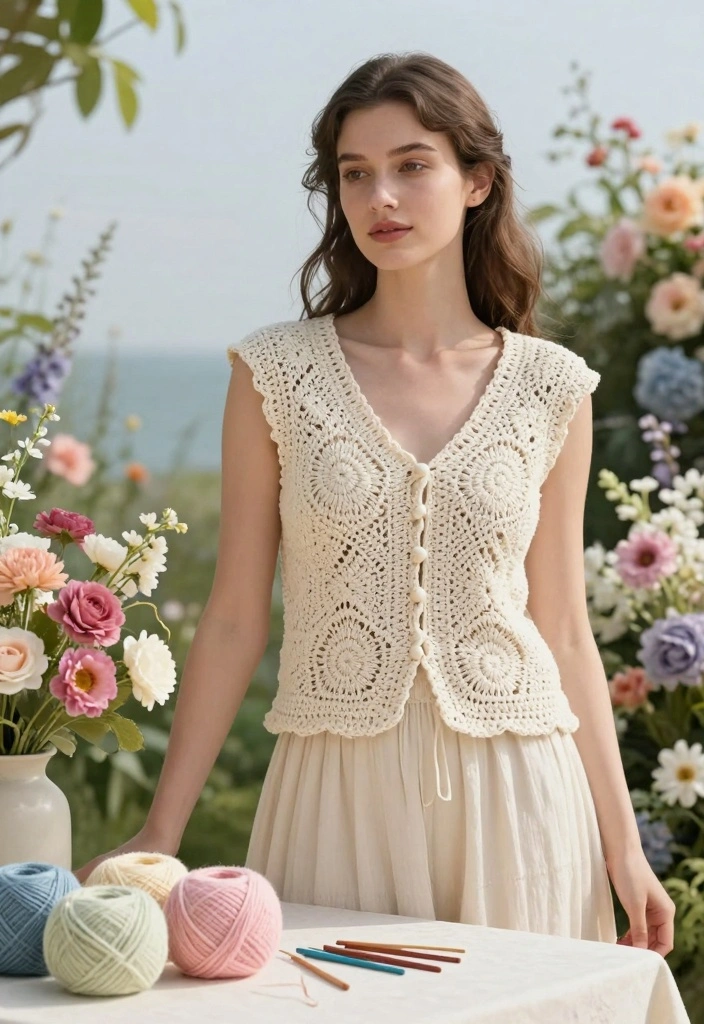 Crochet Vest Pattern Free Guide for Relaxed Layering Looks: 20 Wearable Outfit Ideas - 1. Simple Open-Front Crochet Vest 1