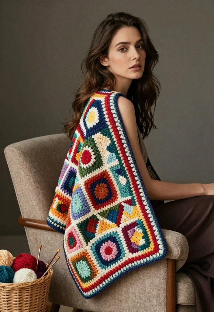 Crochet Vest Pattern Free Guide for Relaxed Layering Looks: 20 Wearable Outfit Ideas - 19. Quilted Crochet Vest 1