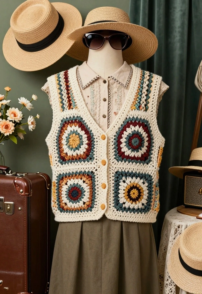 Crochet Vest Pattern Free Guide for Relaxed Layering Looks: 20 Wearable Outfit Ideas - 9. Vintage-Inspired Crochet Vest 1