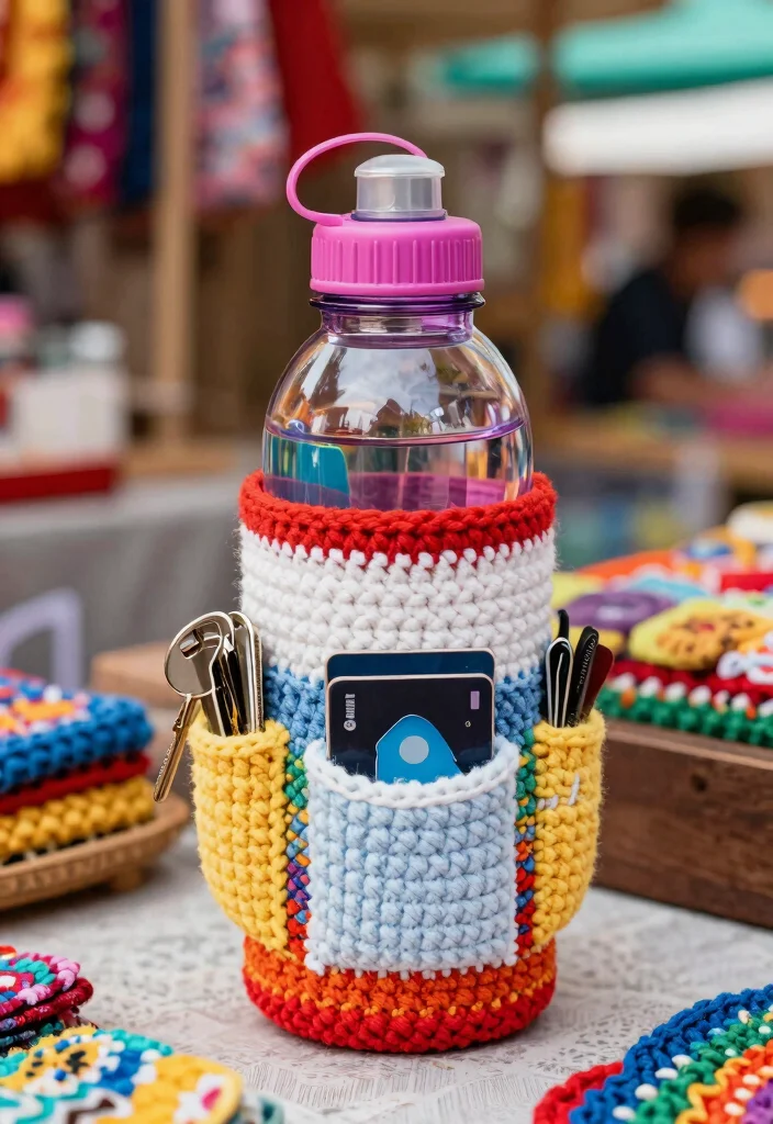 Crochet Water Bottle Holder Guide for Daily Use and Travel: 18 Practical Design Ideas - 17. Interactive Holder with Pockets 1