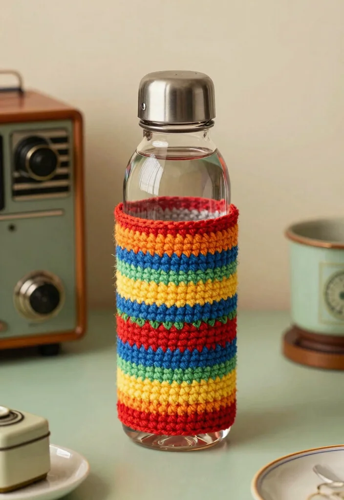 Crochet Water Bottle Holder Guide for Daily Use and Travel: 18 Practical Design Ideas - 18. Stylish Retro Holder 1