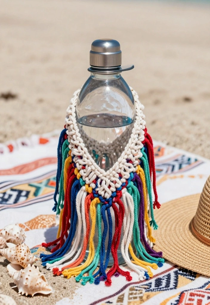 Crochet Water Bottle Holder Guide for Daily Use and Travel: 18 Practical Design Ideas - 2. Boho Style Fringe Holder 1
