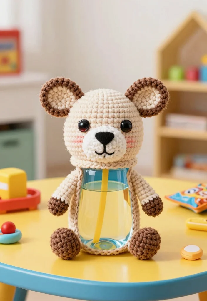 Crochet Water Bottle Holder Guide for Daily Use and Travel: 18 Practical Design Ideas - 8. Fun Animal-Inspired Holder 1