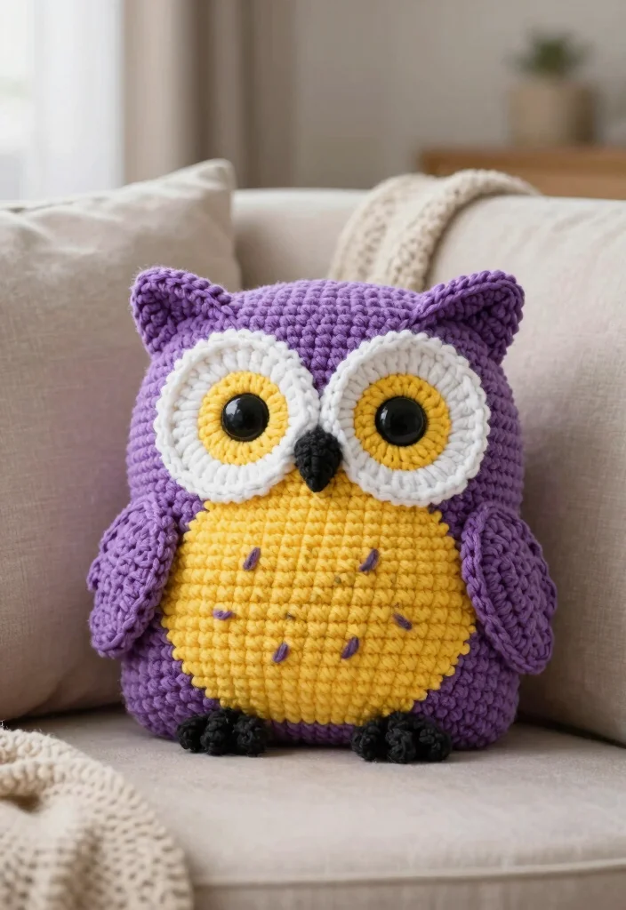 Cute Things to Crochet: A Guide for Joyful and Stress-Free Crafting with 19 Fun Project Ideas - 12. Adorable Owl Pillow 1