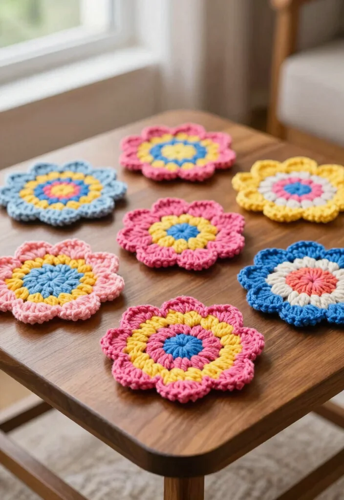 Cute Things to Crochet: A Guide for Joyful and Stress-Free Crafting with 19 Fun Project Ideas - 14. Cute Flower Coasters 1