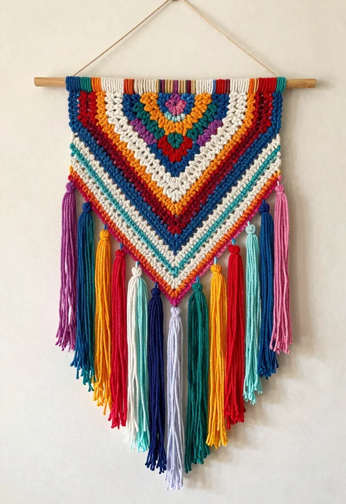 Cute Things to Crochet: A Guide for Joyful and Stress-Free Crafting with 19 Fun Project Ideas - 18. Colorful Fringe Wall Hanging 1