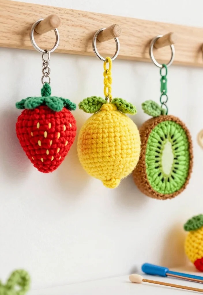Cute Things to Crochet: A Guide for Joyful and Stress-Free Crafting with 19 Fun Project Ideas - 3. Fun Fruit Keychains 1