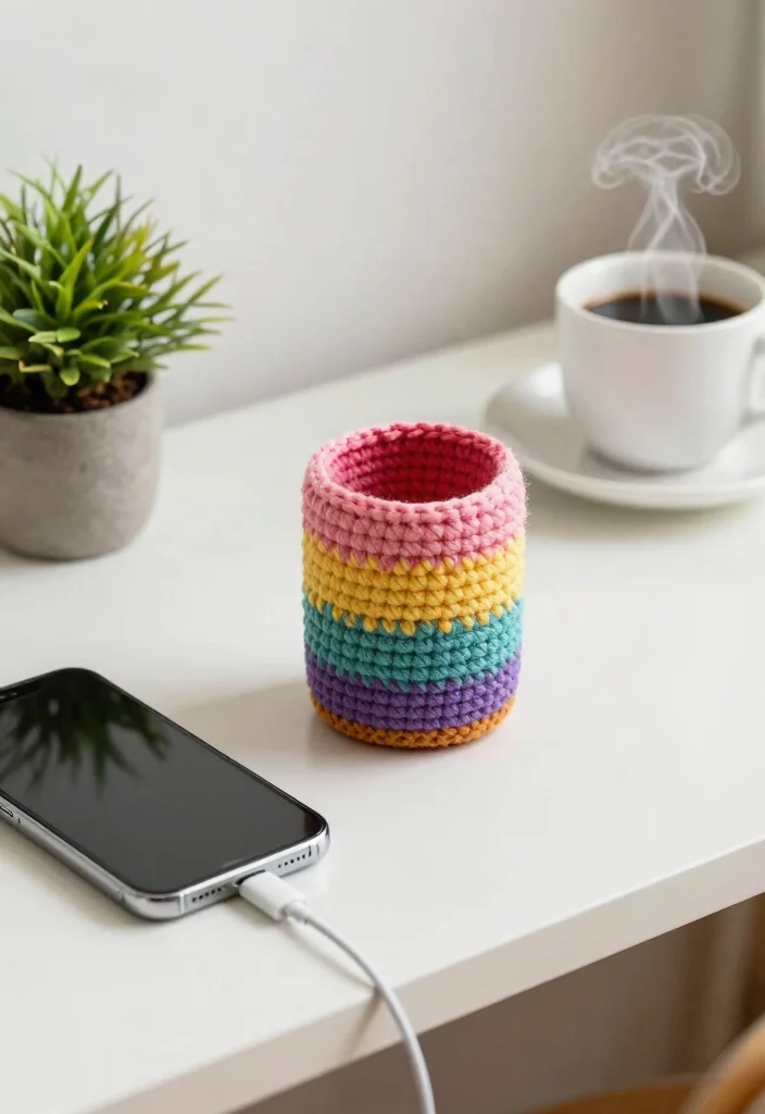 Easy Beginner Crochet Patterns Guide for Smooth Learning Progress with 20 Simple Projects - 17. Crochet Phone Charger Holder 1