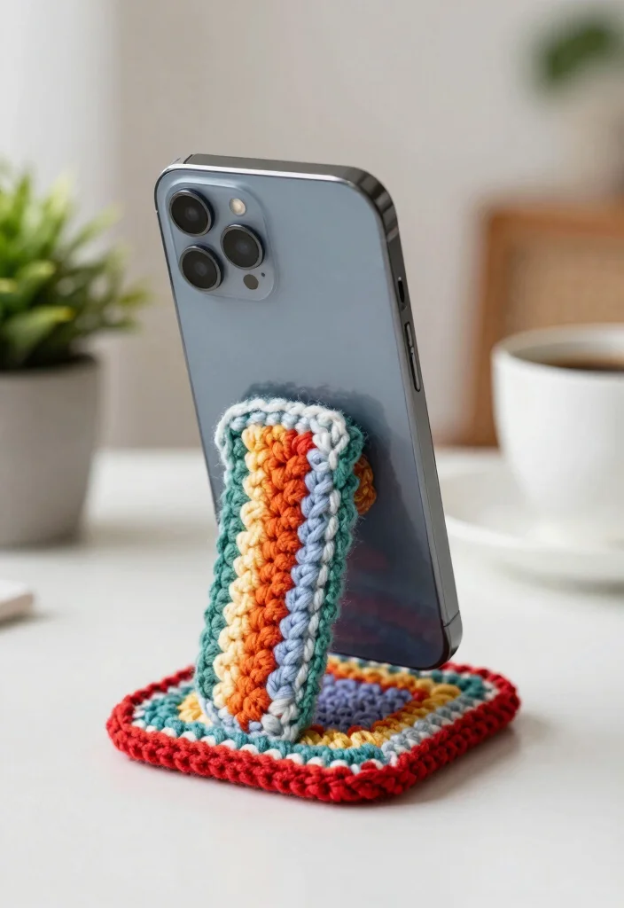 Easy Beginner Crochet Patterns Guide for Smooth Learning Progress with 20 Simple Projects - 20. Crochet Phone Stand 1