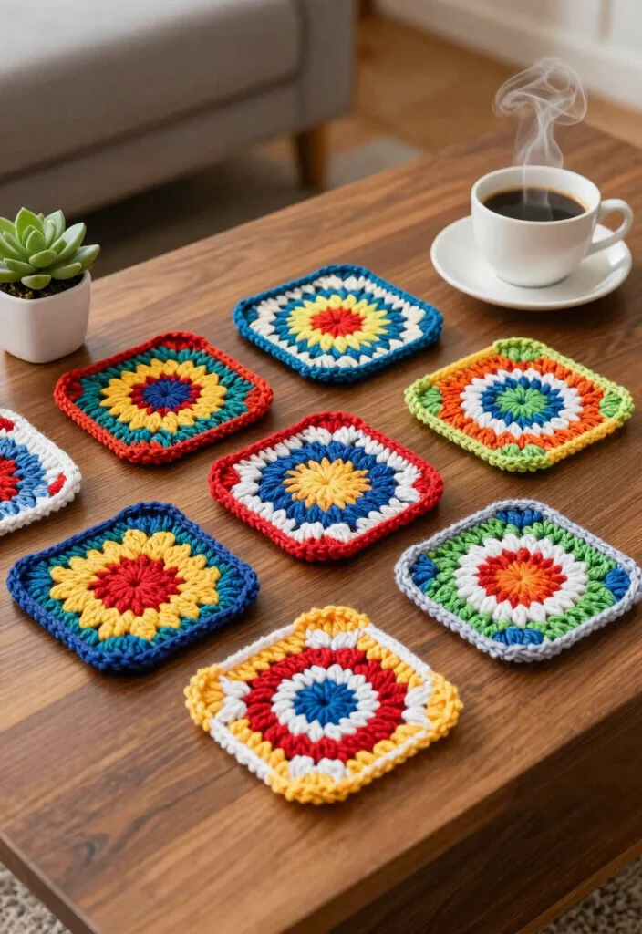 Easy Tapestry Crochet Patterns Guide for Simple Colorwork with 20 Striking Design Examples - 10. Colorful Coasters 1