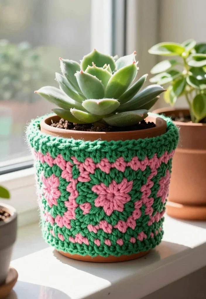 Easy Tapestry Crochet Patterns Guide for Simple Colorwork with 20 Striking Design Examples - 8. Flower Pot Cozy 1